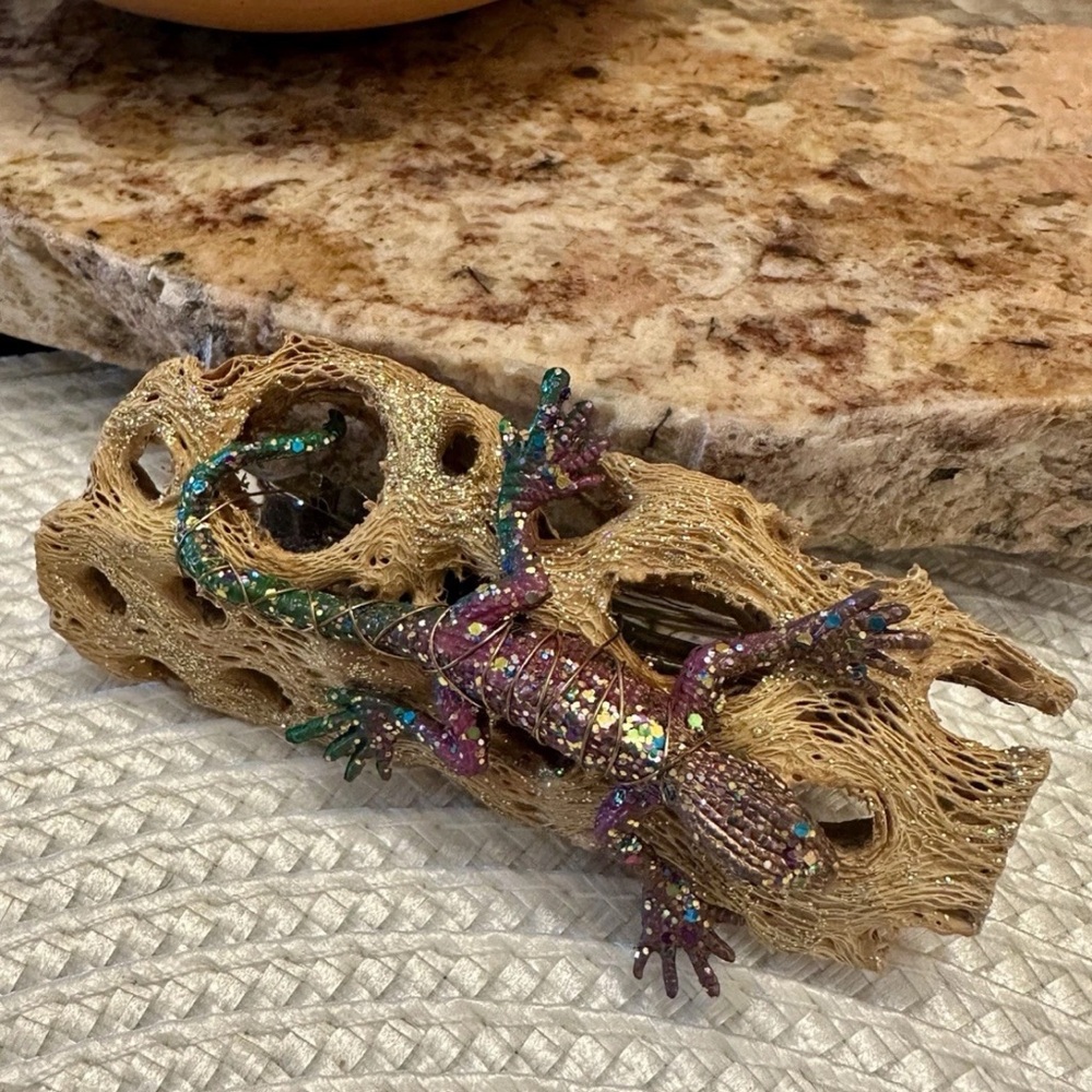 Hair Barrette Handcrafted Iridescent Purple/Green Lizard - 3”